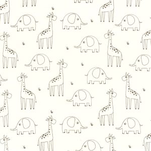 Muselina jirafas y elefantes blanco roto