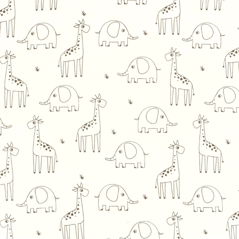 Muselina jirafas y elefantes blanco roto