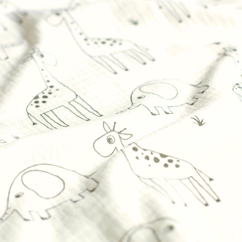 Muselina jirafas y elefantes blanco roto - Imagen 2