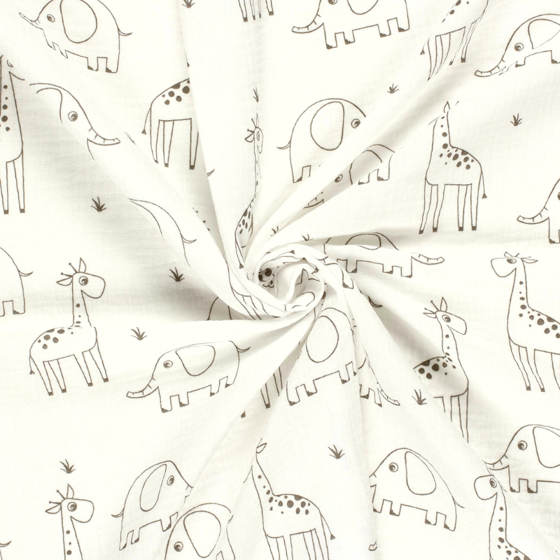 Muselina jirafas y elefantes blanco roto - Imagen 3