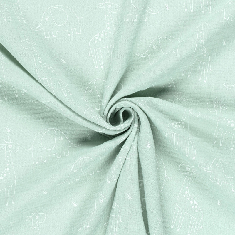 Muselina jirafas y elefantes menta - Imagen 3