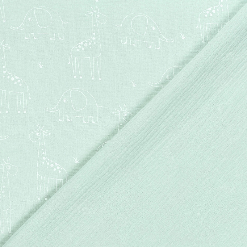 Muselina jirafas y elefantes menta - Imagen 4