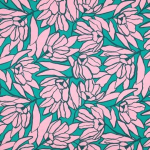 Viscosa Ecovero™ Inked bouquet green & pink - Nerida Hansen
