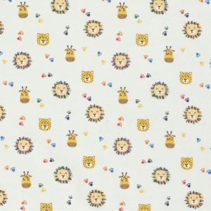 Punto de camiseta leones, jirafas, leopardos y huellas verde menta